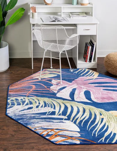 Miniatura 10 de Unique Loom Blossom Collection - Alfombra rectangular de 2 x 3 pies, color marfil y azul