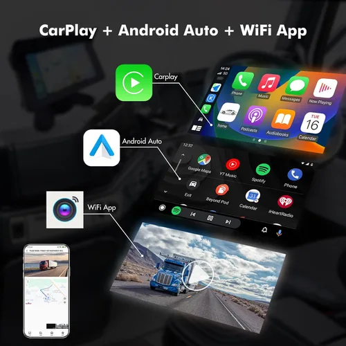 Miniatura 2 de VSYSTO Truck Carplay, 5 "pantalla táctil WiFi 3CH Truck Dash Cam, navegación GPS, Monitoreo de estacionamiento, Cámaras frontal e izquierda