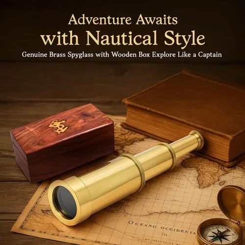 Miniatura 2 de Captains - Mini telescopio de mano de latón de 6 pulgadas con caja de madera coleccionables náuticos