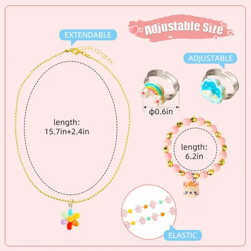 Miniatura 4 de Juego de joyas para niñas pequeñas, joyas de princesa para niñas pequeñas de 4-6 3-5, regalos para niñas de 5 años juguetes, collares de juego