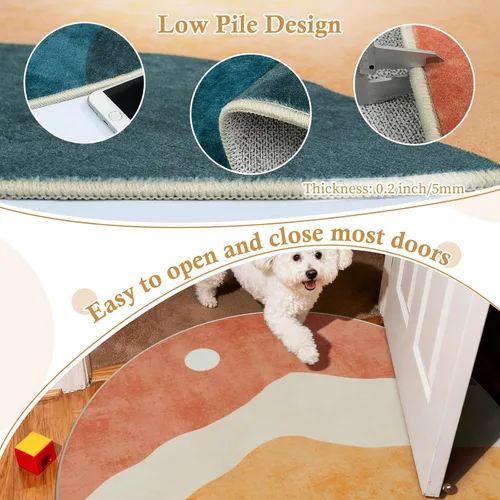 Miniatura 2 de Alfombras abstractas redondas de 5 pies para dormitorio, alfombra circular lavable antideslizante, alfombra de piso suave y colorida de pelo bajo