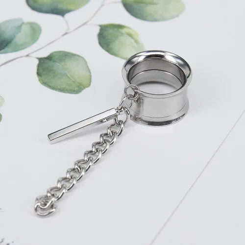 Miniatura 2 de ZS Vintage Moon Dangle Ear Tunnels Plug Stainless Steel Screw Ear Gauge Feather Chain Ear Expander Flesh Tunnels Piercing