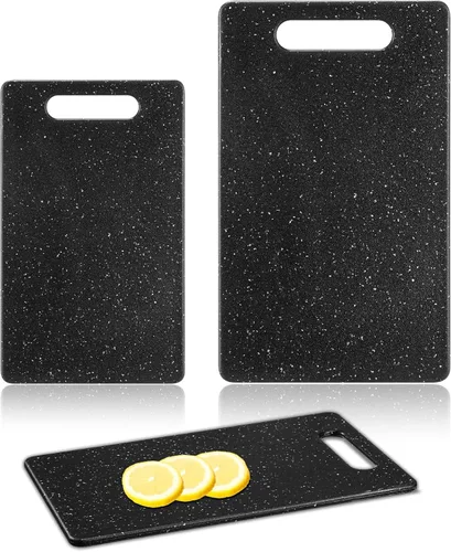 Lounsweer Juego de 2 tablas de cortar pequeñas para cocina, mini tabla de cortar de plástico, apta para lavavajillas, granito, alimentos de color