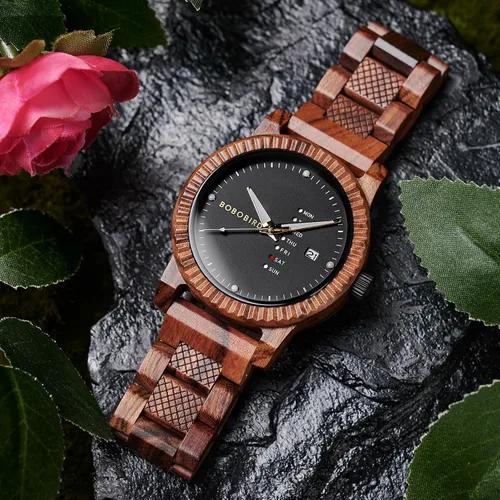Miniatura 4 de BOBO BIRD Reloj de madera para hombre, analógico, de cuarzo, con pantalla de semana, ligero, hecho a mano, para hombre