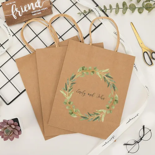 Miniatura 4 de Moretoes 100 bolsas de papel de regalo de 10 x 5 x 13 pulgadas, bolsas de papel kraft marrón con asas a granel para compras, venta al por menor