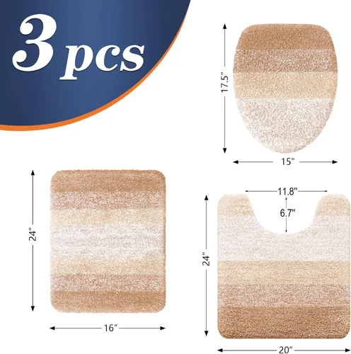Miniatura 2 de OLANLY Juego de alfombras de baño de 3 piezas, alfombra de baño de microfibra suave absorbente, alfombra de contorno en forma de U para inodoro