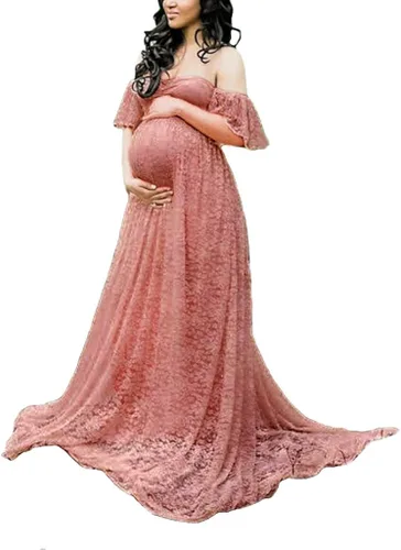 Maternity Photography Props Floral Lace Dress Fancy Pregnancy Gown for Baby Shower Photo Shoot