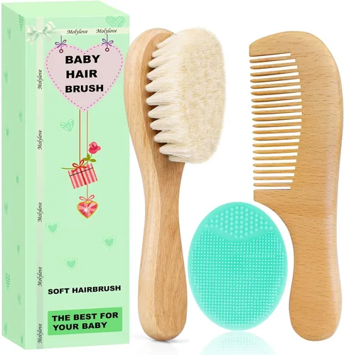Miniatura 9 de Cepillo de Cabello para Bebé, Cepillo de Madera con Cerdas de Cabra para Recién Nacidos y Niños Pequeños, Ideal para Costra Láctea, Regalo Perfecto