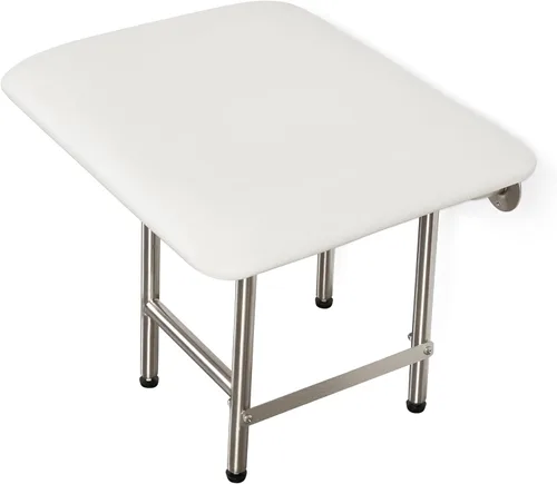 Miniatura 2 de Seachrome Asiento de ducha plegable de 24 x 15 pulgadas con cojín acolchado blanco para montaje en pared con patas, cumple con ADA