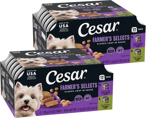 Miniatura 11 de CESAR - Comida húmeda y clásica para perros en un paquete variado de trocitos en salsa de receta de carne de res, filete miñón, pollo a la parrilla