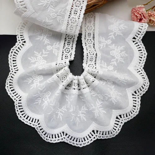 FQTANJU Cinta de encaje de algodón blanco de 3 yardas, encaje de ganchillo de 4-1/4 pulgadas de ancho, bordado floral con volantes para