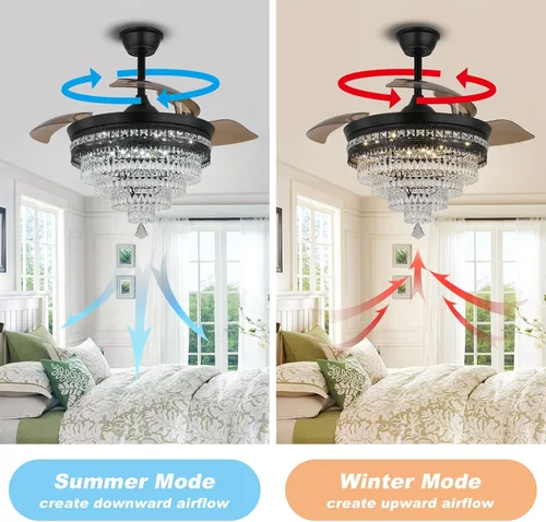 Miniatura 2 de Candelabro negro de 42 pulgadas con luz LED moderno ventilador de techo de cristal con luz regulable, lámpara LED invisible 3 en 1 color con función