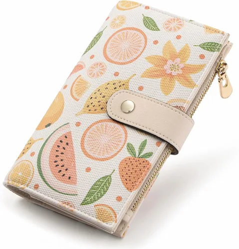 Miniatura 14 de yiijay Cartera para mujer con bloqueo RFID, de cuero vegano, triple pliegue, tarjetero para tarjetas de crédito, cartera de viaje con soporte