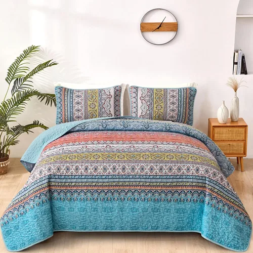 Miniatura 20 de WONGS BEDDING Juego de edredón bohemio tamaño Queen, juego de ropa de cama bohemio negro, colcha ligera para decoración de cama para todas