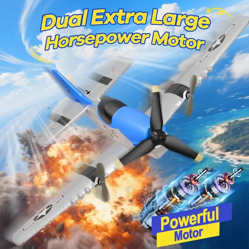 Miniatura 8 de AIGIMU Avión RC, avión RC de 2.4 GHz para niños principiantes, avión de control remoto de 3 canales con giroscopio de 6 ejes P51 avión de control