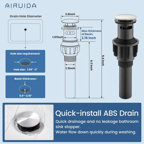 Miniatura 4 de Airuida Grifo de lavabo de recipiente alto, cascada de un solo agujero, grifo de baño, grifo mezclador de un solo agujero, grifo de lavabo