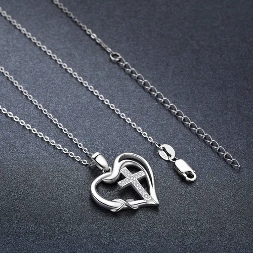 Miniatura 6 de CUOKA MIRACLE Collar de cruz con dije de corazón infinito, collar de plata de ley 925 con cadena delicada, joyería de 18 pulgadas, regalo de Navidad
