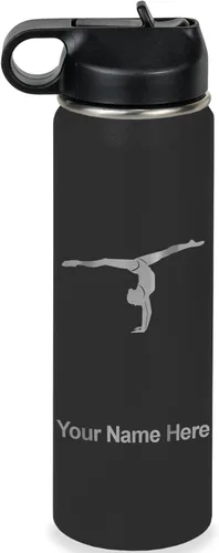 Miniatura 40 de LaserGram Botella de agua personalizada, gimnasta niña, acero inoxidable de doble pared aislada al vacío con popote superior, regalo grabado Azul