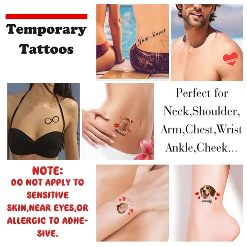 Miniatura 6 de Tatuajes personalizados temporales personalizados temporales con nombre, logotipo, foto facial para adultos, boda, cumpleaños, San Valentín