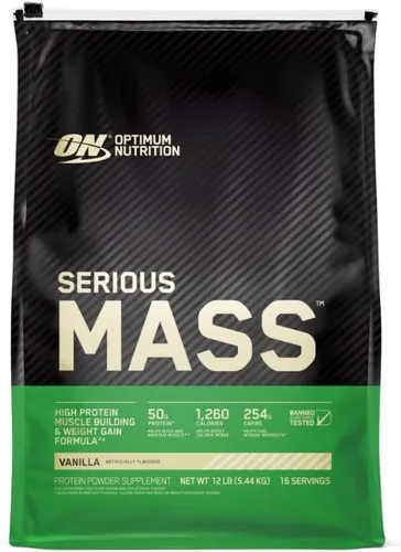 Optimum Nutrition Serious Mass Weight Gainer Proteína en polvo, vitamina C y zinc para apoyo inmunológico, vainilla, 12 libras (el embalaje puede