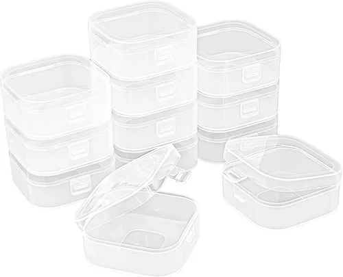 Miniatura 12 de Goodma 30 contenedores cuadrados vacíos de plástico transparente con tapas con bisagras para objetos pequeños y otros proyectos de manualidades