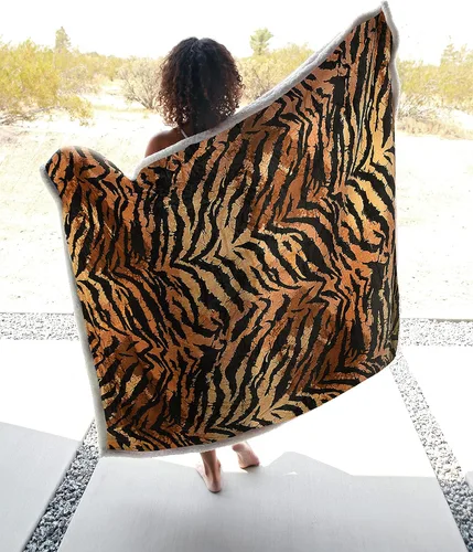 Miniatura 5 de Manta de Sherpa mullida con estampado de tigre; manta supersuave de vellón de visón, manta mullida para la cama y ver televisión, manta mullida
