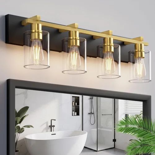 Miniatura 16 de Bathroom Light Fixtures Over Mirror, 2-Light Modern Matte Black Bathroom Vanity Light, Wall Lights with Clear Glass Shade, Living Room, Bedroom