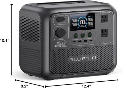 Miniatura 9 de BLUETTI Estación de energía portátil AC70, generador solar de 768 Wh con 2 salidas de CA de 1000 W (elevación de potencia de 2000 W), 100 W tipo C
