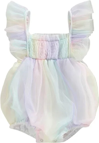 Sasaerucure Traje de verano para bebé niña, sin mangas, mameluco de encaje tutú, mameluco de una pieza con volantes