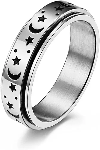 Anillos giratorios de acero inoxidable de titanio con estrella de luna negra para mujeres y hombres, delicados antiansiedad, alivio del estrés,