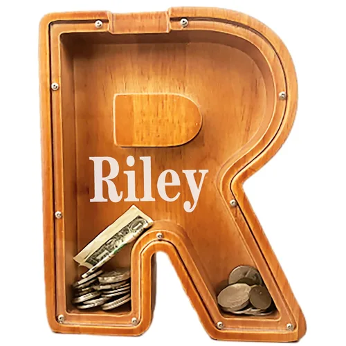 Miniatura 42 de Alcancia personalizada grande de madera con letras, alcancía para monedas, alcancía personalizada con nombre, puede ser utilizada como regalo de J