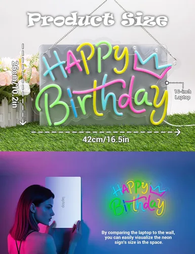 Miniatura 2 de Letrero de neón de feliz cumpleaños para decoración de fondo, letrero LED con luz de feliz cumpleaños para telón de fondo de fiesta con alimentación