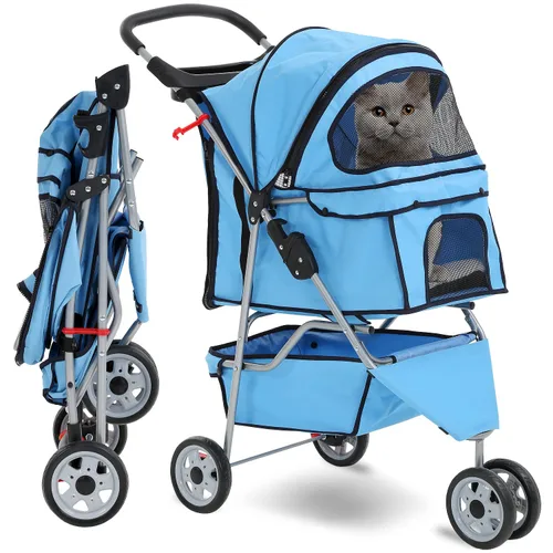 HCY Cochecito plegable para perros, 3 ruedas para mascotas, equipo para mascotas para gatos pequeños y medianos, perros, cachorros con cesta de