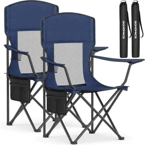 Miniatura 8 de SONGMICS Silla de camping, silla plegable de gran tamaño, cómoda y resistente, capacidad de peso de 352 libras, reposabrazos ajustables con bolsa