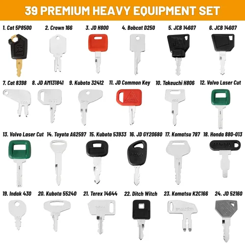 Miniatura 3 de 10 piezas Juego de llaves para equipo pesado, kit de llave maestra de encendido para construcción compatible con John Deere Hitachi Case New Holland