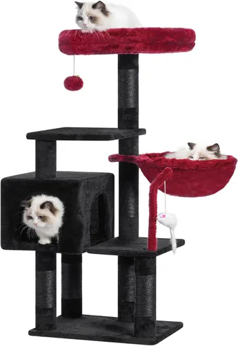 Miniatura 31 de Heybly Poste rascador para gatos, torre de árbol pequeño para gatos con 3 postes de sisal completos, cama de felpa extraíble, cepillo de aseo