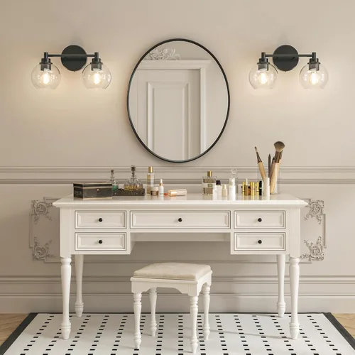 Miniatura 7 de VONLUCE Accesorios de iluminación de baño, luz de tocador de baño de 2 luces con pantallas de vidrio globo E26, luces de tocador para dormitorio