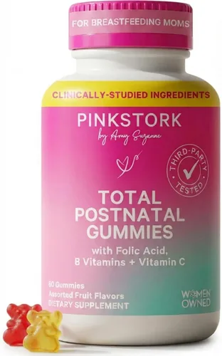 Pink Stork Gomitas Vitamínicas Totales Posnatales - Multivitamínico para la Recuperación Posparto y Apoyo a la Lactancia - Ácido Fólico, B6 y
