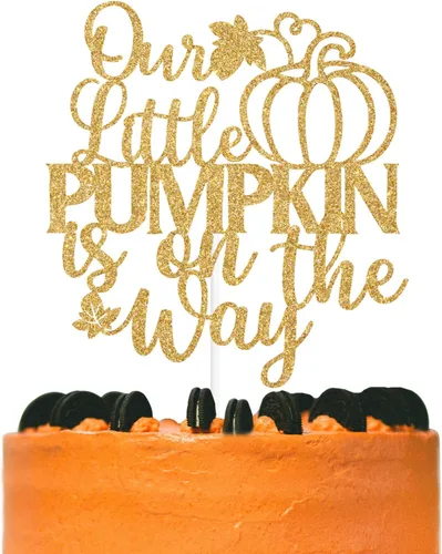 Decoración para tartas con purpurina dorada, «Our Little Pumpkin is on the Way», «Sweet Little Pumpkin/A Little Pumpkin is on the Way», decoración