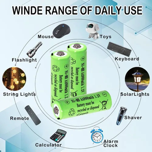 Miniatura 4 de 1.2 voltios AA tamaño 900mAh pilas solares recargables de luz solar, doble A NIMH de gama alta para luces solares al aire libre, tira de luces LED