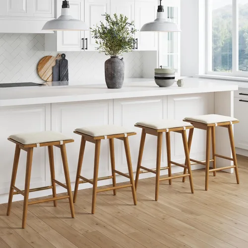Miniatura 12 de Nathan James Amalia Taburete de bar de altura de encimera de cocina sin espalda, madera maciza con asiento giratorio de 360 grados, café Marrón