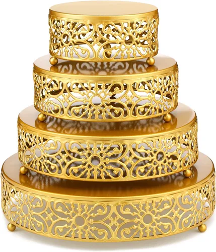 Lallisa Juego de soportes redondos de metal de 4 niveles para tartas de 6, 8, 10, 12 pulgadas, para postres, decoración para bodas, cumpleaños,