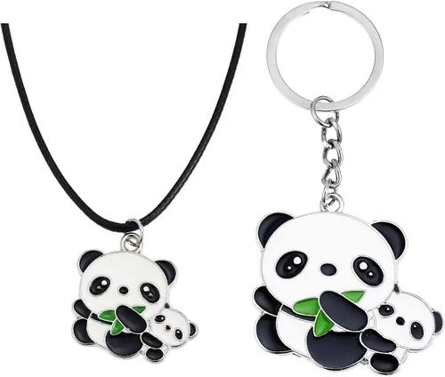 Winssigma Collar de panda para niñas, bonito llavero de panda, pulsera de panda, regalo para adolescentes, Metal, No es una piedra preciosa