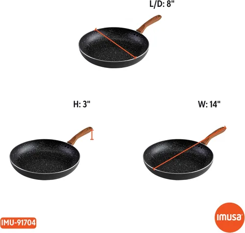 Miniatura 7 de IMUSA USA Woodlook Sartén de Piedra Negra de 8" con Mango de Aspecto de Madera e Interior Antiadherente Moteado, 8