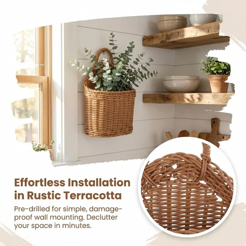 Miniatura 3 de DOITOOL Cesta de almacenamiento colgante tejida de 9.64 x 7.48 x 3.93 pulgadas, cesta de pared pequeña para cocina, ajo, jengibre, cebolla