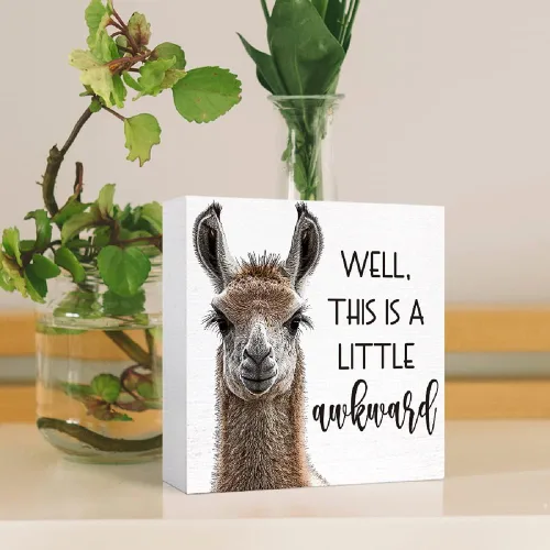 Miniatura 4 de SJNH Letrero de madera gracioso de alpaca y llama - Letrero de baño incómodo para inodoro, decoración para el hogar, letrero de caja de madera