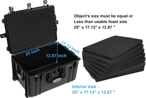 Miniatura 3 de Regetek Funda rígida impermeable con ruedas, espuma personalizable de 29 x 20.5 x 16 pulgadas, funda de transporte de equipo para cámara, dron