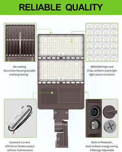 Miniatura 8 de Luz de estacionamiento LED de 480 V 240 W con fotocélula 36000LM 5000K LED Shoebox Light Pole Inundación Accesorio de inundación IP65 Área comercial