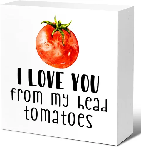 LVQHI Letrero rústico de cocina con texto en inglés "I Love You from My Head" Tomatoes - Letrero de madera con texto en inglés "I Love You from My