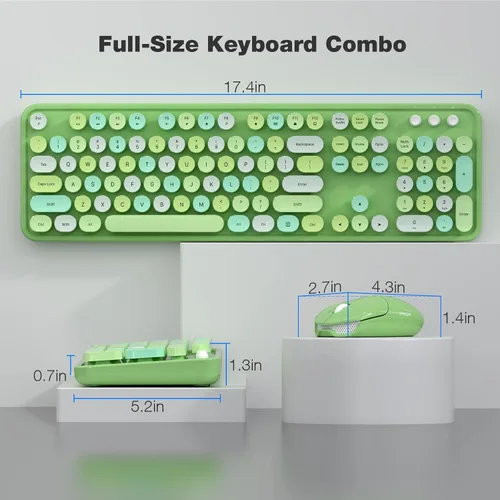 Miniatura 170 de KNOWSQT Combo de teclado y ratón inalámbrico, teclados lindos de tamaño completo estilo máquina de escribir 2.4G azul colorido - receptor USB Plug